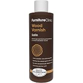 Furniture Clinic Wood Varnish, Polyurethane Waterproof Coating, Satin | 8.5 oz water-based clear top coat seals new &amp; old wood to prevent stains, liquid damage &amp; wear. Great for tables &amp; cabinets.