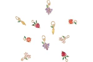 KitBeads 10pcs Cubic Zirconia Fruit Charms Brass Micro Pave Strawberry Lemon Grape Cherry Charms 18K Real Gold Plated Fruit Charms for Jewelry Making