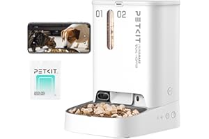 PETKIT Automatic Cat Dog Feeder with Camera, AI-Powered Motion Capturing, 1080P HD Video with Night Vision, 2.4G WiFi Pet Feeder with 2-Way Audio, Dual Hopper Pet Food Dispenser with Desiccant