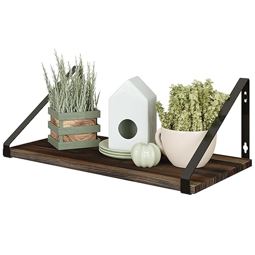 BAMEOS 40x19.5x1.2 CM Deeper Rustic Wood Floating Shelves - Wall Mounted Shelves for Living Room, Office, Bedroom, with Metal Brackets