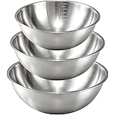 Gronivex 304 Stainless Steel Mixing Bowls, 3-Piece (1.5, 2.2 & 3.4 Qt) | Thicker-Gauge, Food-Grade Metal, Stackable Nesting &
