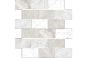 BSABSAQAA 10 Sheets Peel and Stick Backsplash for Kitchen 12"X12" Renter Friendly Backsplash Back Splash Adhesive Subway Wall for Bathroom Tile Sticker Off-White Marble （Not 3D Tile