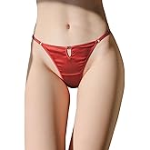 FEELITS Luxury 100% Mulberry Silk Thongs for Women - 22 Momme Silk Satin G-String Panties, Sexy Cheeky T-back