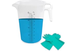 ACCUPOUR 1 Gallon Measuring Pitcher, 128oz Plastic, Multipurpose - Great for Chemicals, Oil, Pool and Lawn - Ounce (oz) and Milliliter (mL) Increments, Bundle with ACCUTECH Nitrile Gloves (13 mil) XL