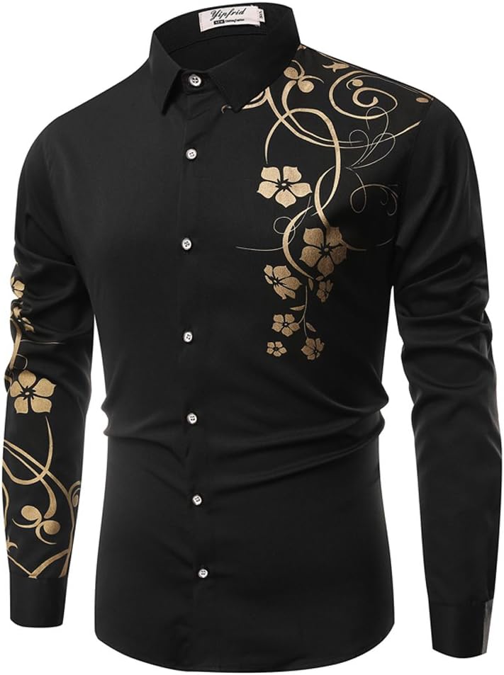PIZZ ANNU Men's Shirt 3D Printed Fashion Button- Down Long Sleeve Shirts