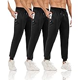 ATTIQOZI 3-4 Pack Men's Athletic Joggers Sweatpants with Zipper Pockets Athletic Pants for Men Running,Workout, Soccer