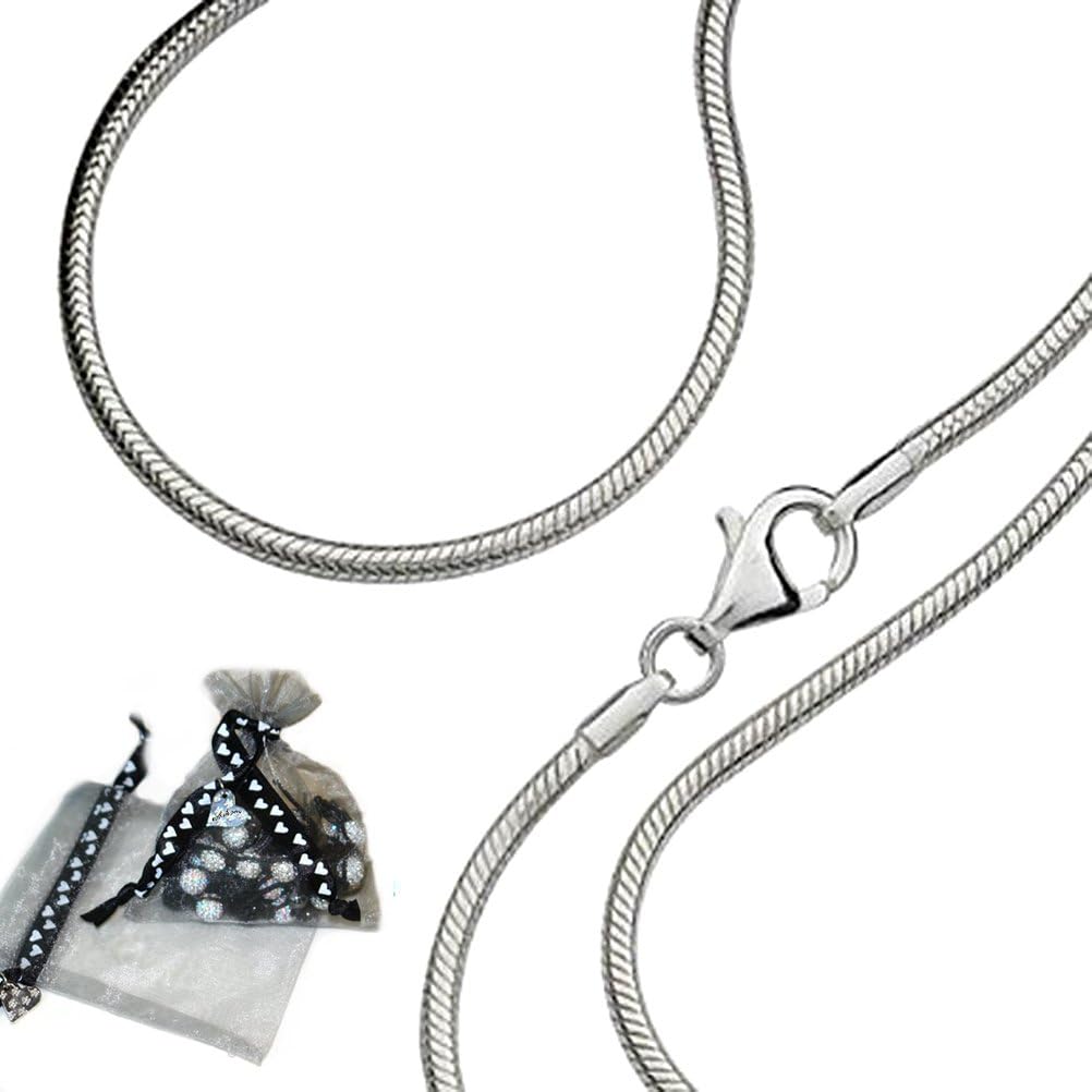 Carolina Meyer® 925 Solid Sterling Silver Snake Chain 1mm Thickness: 14"-40" Length,with Lobster Clasp