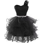 TLTVQ Beaded Homecoming Dresses 2026 Teen Short Prom Dress Pageant Tiered Short Formal Evening Ball Gown Puffy with Bow