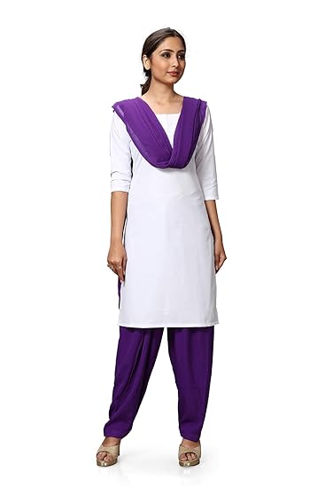 Uniform Sarees Corp Womens Poly Cotton Unstitched Salwar Kameez Dress Materials for DDU-GKY Uniforms (White;Purple)