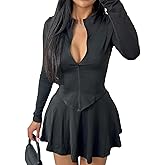 Vssjavun Women 2 Piece Mini Skirt Sets with Long Sleeve Zipper Workout Jacket Sweatsuit Tracksuit Tennis Outfits