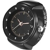 JewelryWe Quartz Casual Finger Watch: Men Women Black Stainless Steel Elastic Strap Round Analog Quartz Watch Unisex Clear and Easy-to-Read Arabic Numerals Dial Finger Watch for Daily and Office