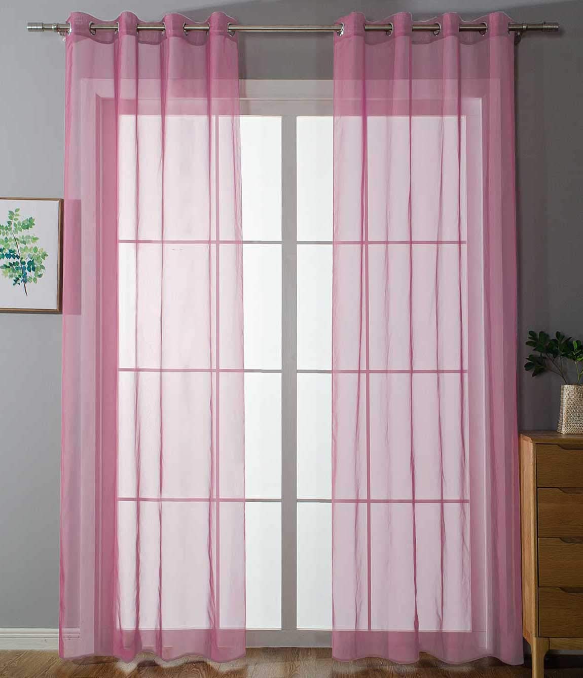 Gardinenbox 20332-cn2 Set of 2 Eyelet Curtains Transparent Plain Curtain Eyelets Lead Band Closure Living Room 100% Polyester Pink H 225 x W 140 cm