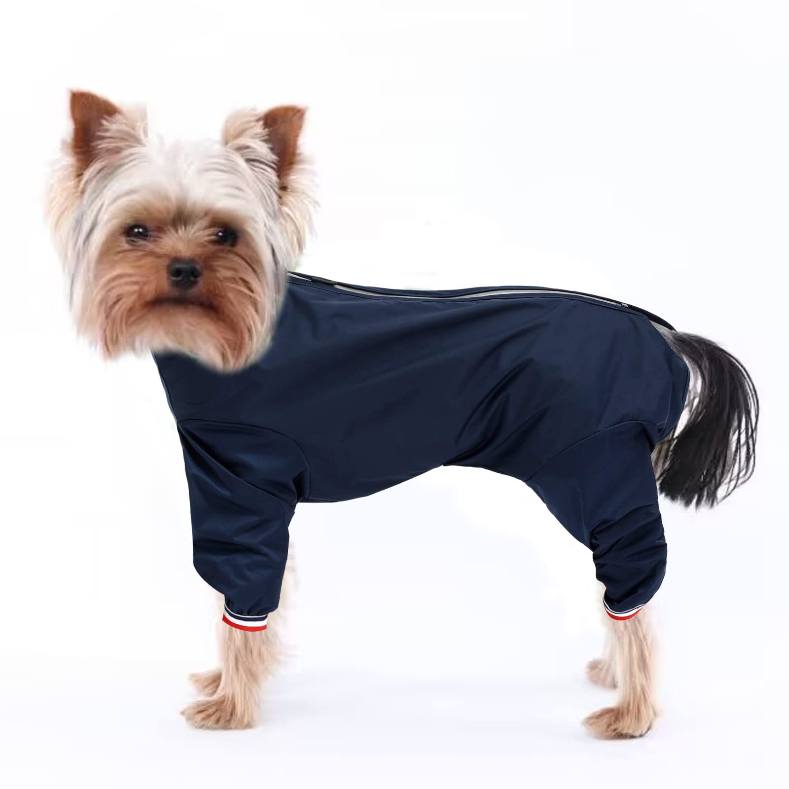 Geyecete 1/2 Leg Trouser Suit，Dog Raincoat Lightweight Pet Waterproof Jacket for Dogs Puppy Four Legs three colours -Navy-M