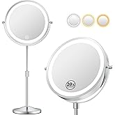 Makeup Mirror with Lights, Height-Adjustable Lighted Makeup Mirror with 1X/20X Magnification, 360° Swivel Rechargeable Double Sided Vanity Mirror with 3 Color Dimmable Lights, Gifts for Women
