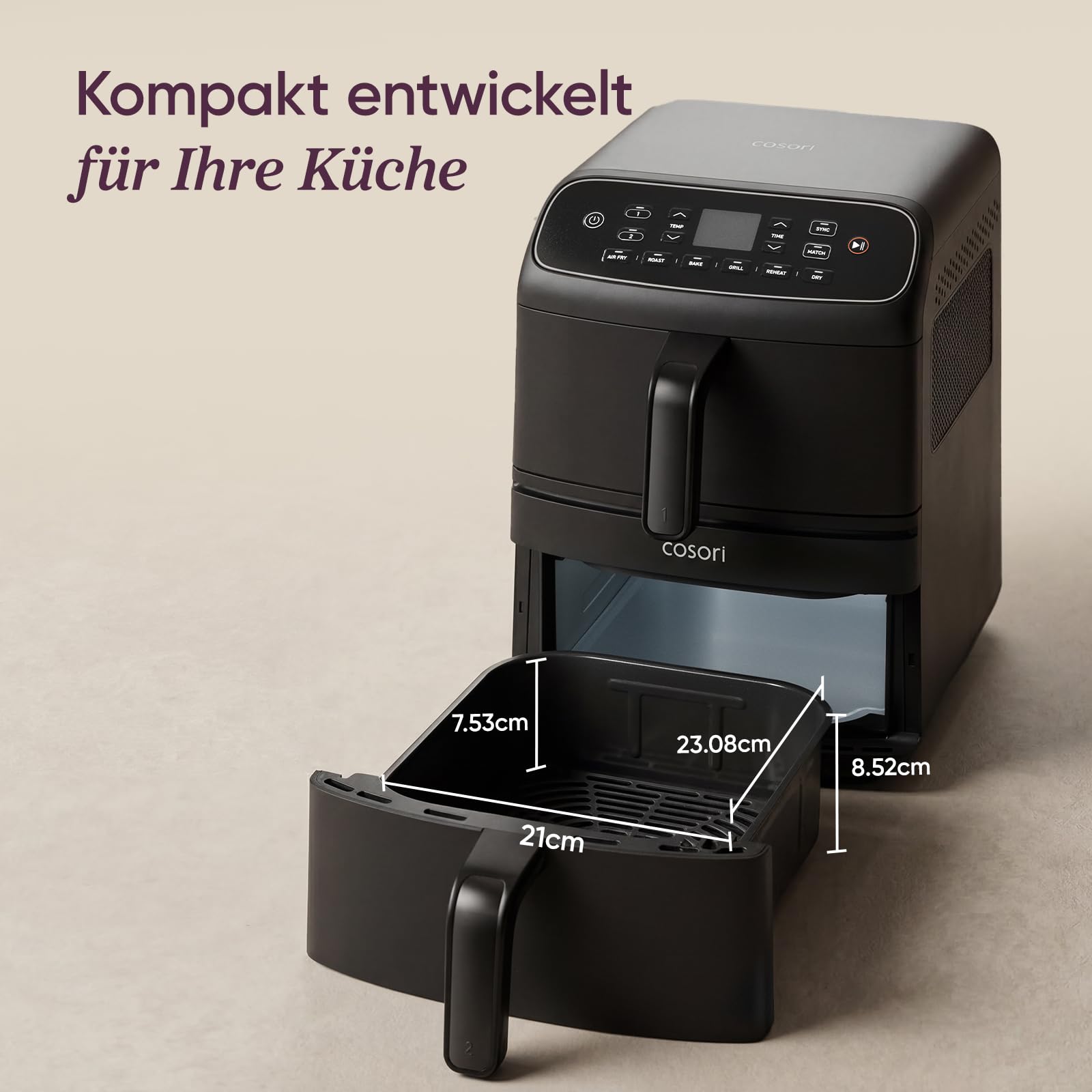 COSORI Airfryer | Turbo Tower Compact | Heißluftfritteuse 2 Kammern Keramikbeschichtung | 8,6L Double Stack mit mehreren Lüfterstufen | 2700W| Schwarz | DC861 5