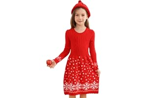 Yousie Girls Christmas Sweater Dress Long Sleeve Fall Winter Knitted Holiday Dress 4-11 Years