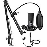 FIFINE Studio Condenser USB Microphone Computer PC Microphone Kit with Adjustable Boom Arm Stand Shock Mount for Instruments Voice Overs Recording Podcasting YouTube Vocal Gaming Streaming-T669