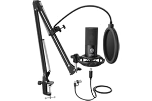 FIFINE Studio Condenser USB Microphone Computer PC Microphone Kit with Adjustable Boom Arm Stand Shock Mount for Instruments Voice Overs Recording Podcasting YouTube Vocal Gaming Streaming-T669