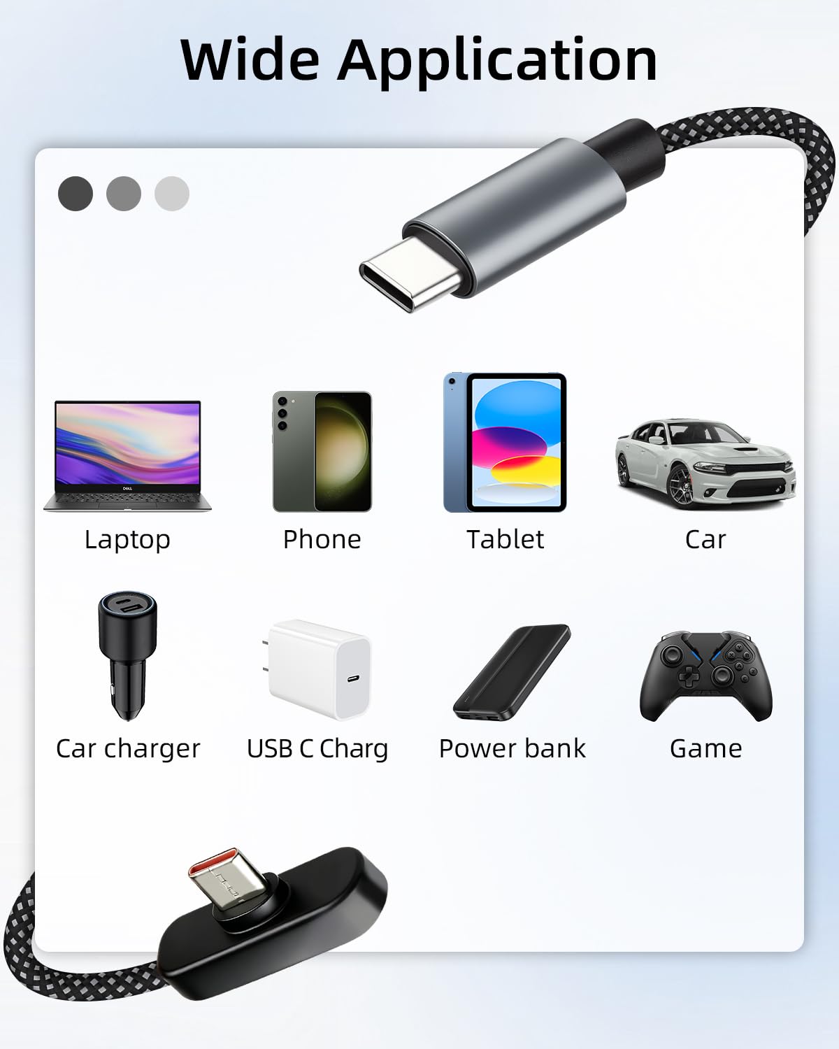 RIIEYOCA 60W USB C auf USB C Kabel, 3er-Pack (1m/1,5m/2m) 90 Grad Winkel USB-C Kabel 3A Schnellladekabel, Typ C auf C Ladekabel, kompatibel mit Smartphone, Tablet, Laptop, Carplay 7