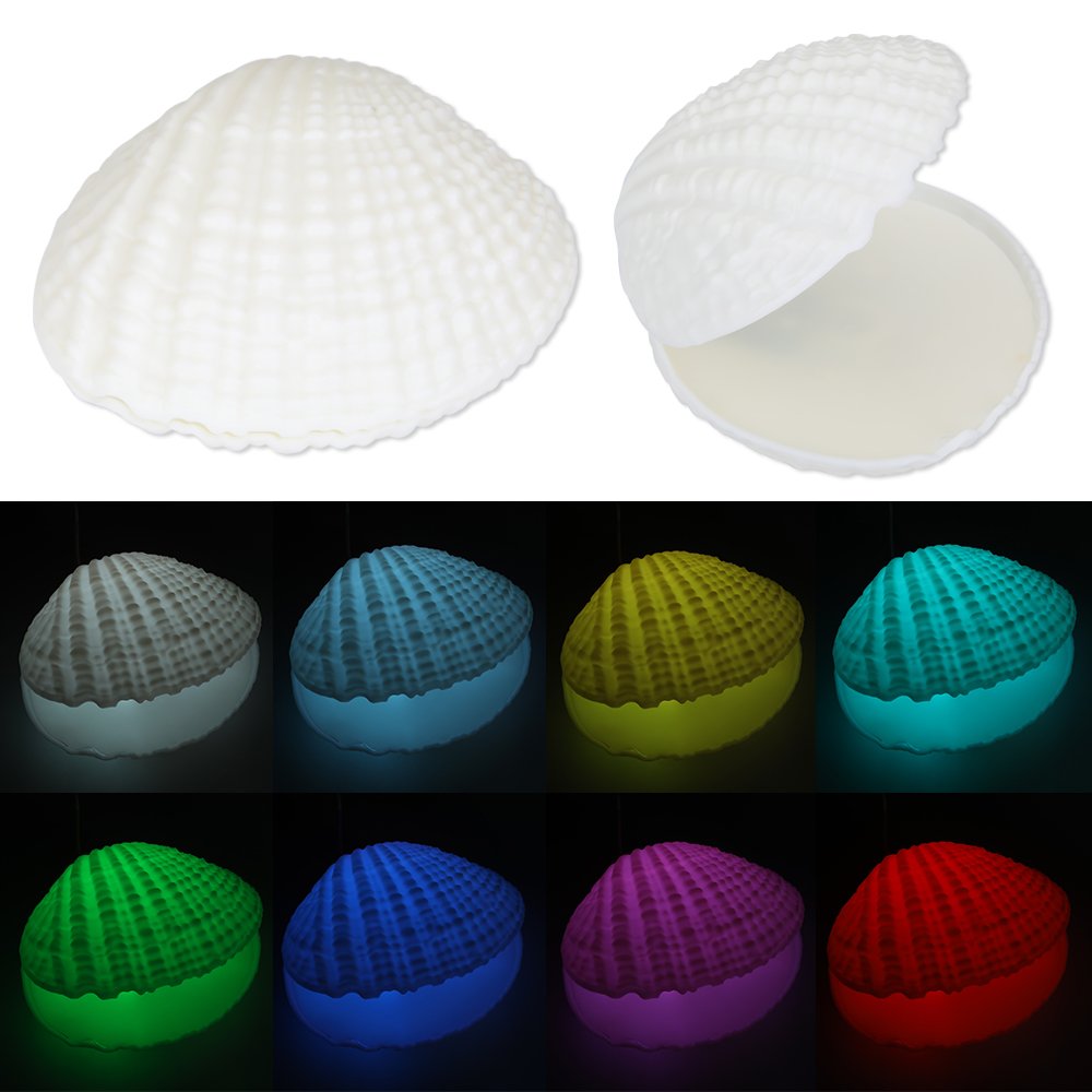 Shell LED Night Light Bluetooth Speaker-Qoolife 2-in-1 Functional USB Rechargeable Colorful Shell Music Lamp Music Desk Light for Children Room Home Decor