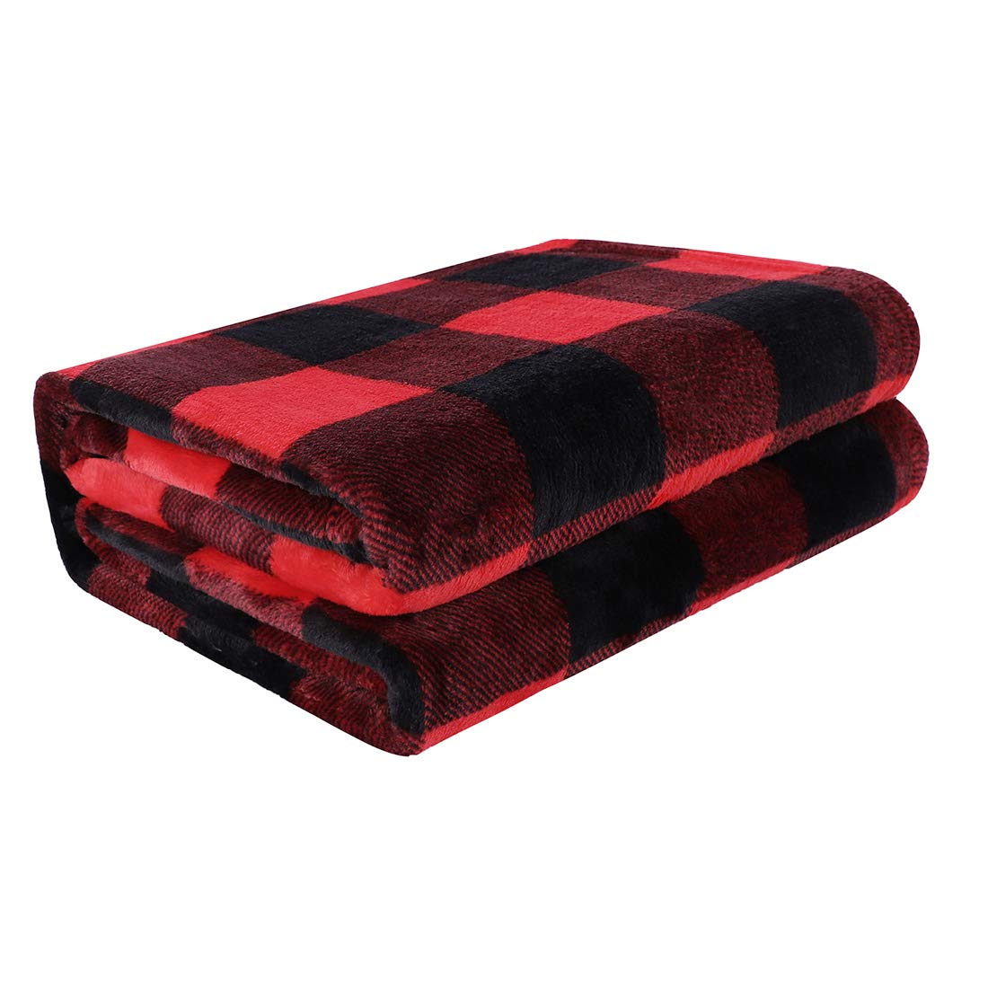 PiccoCasa Plaid Flannel Fleece Blanket Twin Size,Checkered Fiery Red Soft Blankets and Throws,Plush Lightweight Decors Blanket for Couch Sofa Bed,60" x 78",Scarlet+Black Tartan