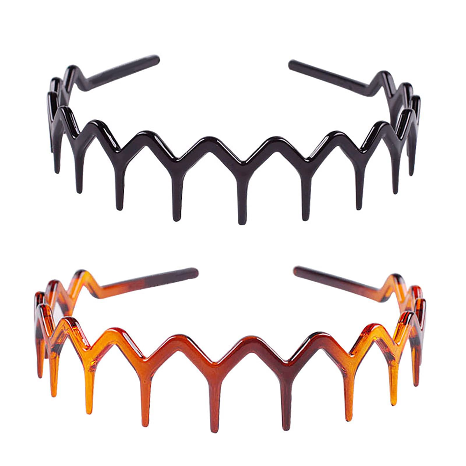 2PCS Tooth Headband for Women Girls Plastic Wavy Hair Comb Headband Zig Zag Black Plastic Sharks Tooth Hair Comb Hard Headbands for Women Men Girls