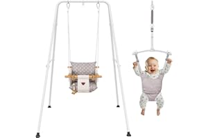 G TALECO GEAR 2 in 1 Baby Jumper & Swing, Baby Jumper for Indoor and Outdoor Use, Toddler Swing with Foldable Stand, Stable Bouncer Jumper（White）