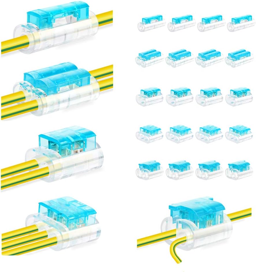 BaySedy Wire Connectors, Stripping Free for Joint Electrical Wire Terminals, Quick Splice Wire Wiring Connectors for AWG 14-16, Include Straight Way; Main-Branch; Parallel connectors (Blue 20pcs Kit)