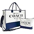 SUSZDOU Gifts for Best Coach Ever - Canvas Beach Tote Bag with Matching Makeup Pouch, Durable Travel Gym Camping Bag, Thank You Gift for Sports Coach, Female Trainers Gifts for Women C1
