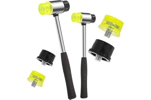 Swpeet 6Pcs 2 Size Double-Faced Soft Hammer Mallet Set, 25mm 35mm Double Head Plastic and Rubber Hammer with 4 Pcs Replacemen