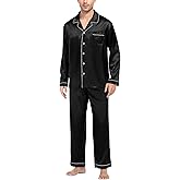 SWOMOG Mens Silk Satin Pajamas Set Long Sleeve Sleepwear Button-Down Pj Two-piece Loungewear with Long Pants S-XXL