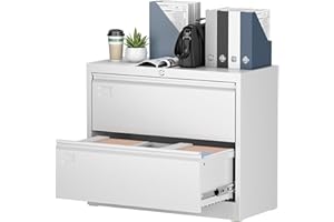 Aobabo 2 Drawer Lateral File Cabinet,Metal Filing Cabinet with Lock, for Home Office School Hanging Files Letter/Legal/F4/A4 Size, Assembly Required, White