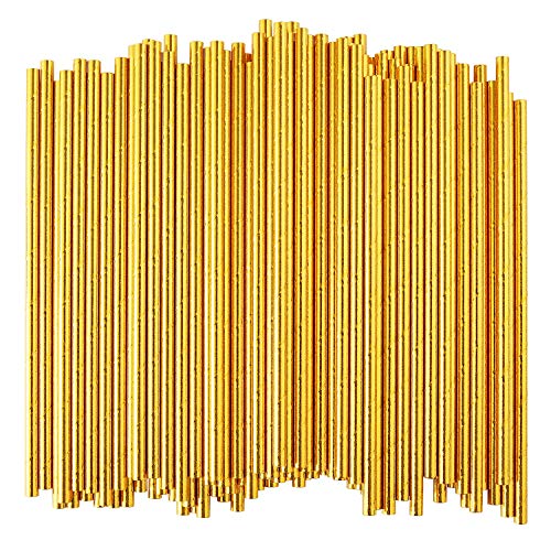 ALINK Gold Foil Paper Straws, Biodegradable Disposable Party Drinking Straws, Pack of 100 - //coolthings.us