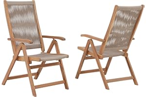 OC Orange-Casual Folding Patio Dining Chair Set of 2, Outdoor Acacia Wooden Rope Reclining Chair w/Armrest, Solid Wood, for Porch, Backyard, Garden, Indoor, Beige