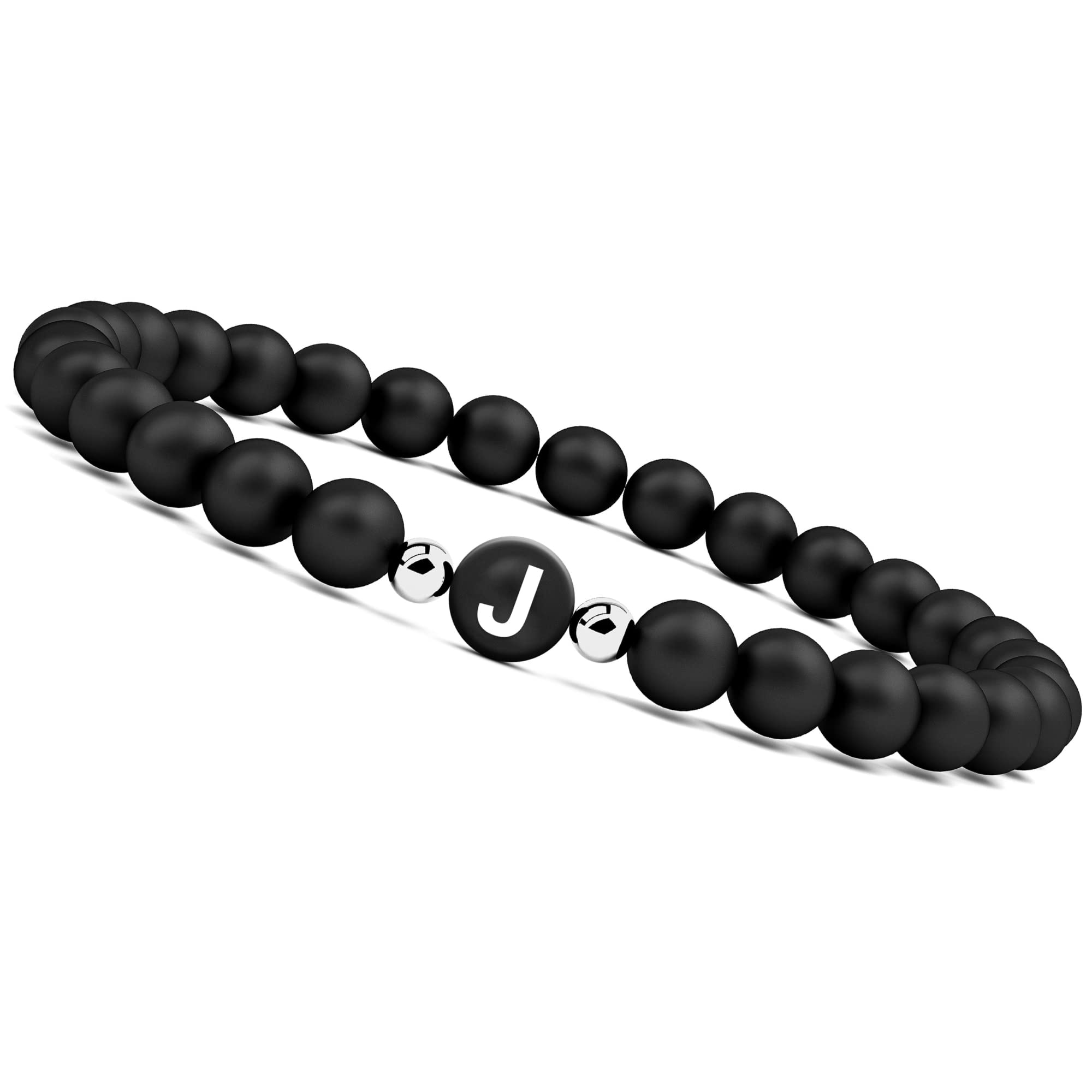 GD GOOD.designs EST. 2015 Bracelet with letter J for couples I partner bracelet with real 6mm natural stone beads I Valentines Day gift for women and men