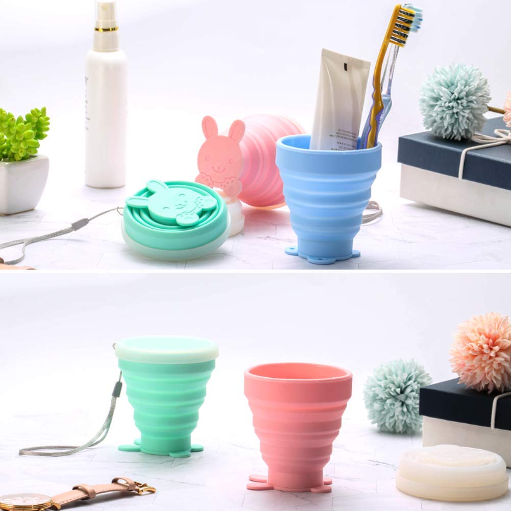 Flysea Collapsible Travel Cup, 2 Pack Silicone Folding Camping Cup with Lids, Expandable Portable Drinking Mug for Outdoor Hiking Picnic - BPA Free, 6.76oz