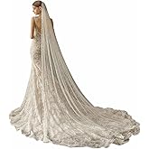 AiberLisha Pearl Cathedral Length Wedding Bridal Veil with Metal Comb for Bride