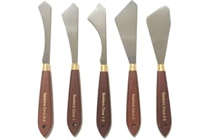 SEEKERS COVE Painting Knife Set of 5 - Five Palette Knives - Wood Handle and Steel Blade (2) - Straight Edge Gentle Flex for Art and Paint (Stainless, 5 Pieces)