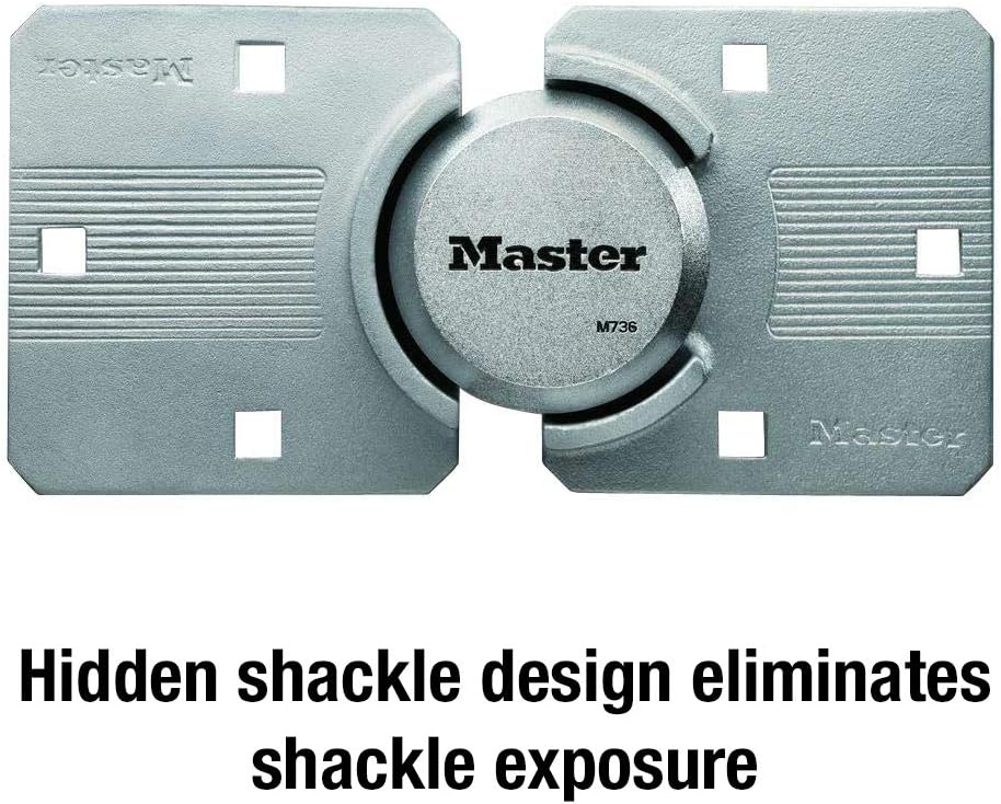 Master Lock M736XKAD Magnum Heavy Duty Solid Steel Hidden Shackle Padlock with Key, High Security Hasp - - 
