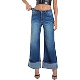Myzellia Wide Leg Jeans Woman Stretchy Cuffed High Waisted Baggy Jeans Loose Denim Pants