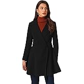 Allegra K Winter Pea Coats for Women Shawl Lapel Overcoat Single Breasted Belted Long Trench Coat