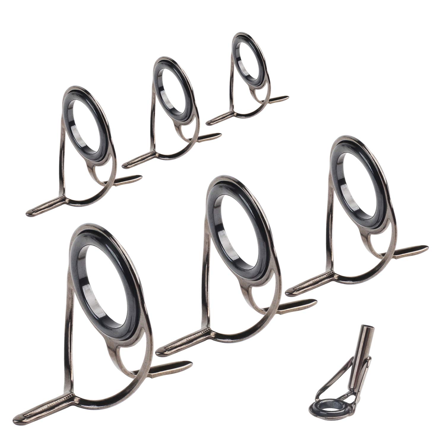 Set of 7 Fishing Rod Rings Fishing Rod Tips Repair Kit Stainless Steel Fishing Rod Top Ring Double Foot Casting Rod Guide Ring Pole Eyes Rod Tip Ring Telescopic Fishing Replacement Repair Accessories