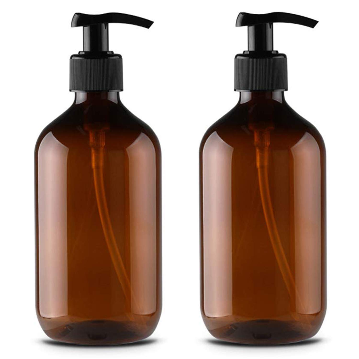 Alledomain 2PCS 300ml/10oz Empty Refillable Plastic Lotion Pump Bottles, Shampoo Body Washing Cream Shower Gel Storage Holder Container Toiletries Liquid Dispenser (Brown) — image 1