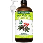 RejuveNaturals Castor Oil (16oz Glass Bottle) USDA Certified Organic, 100% Pure, Cold Pressed, Hexane Free. Boost Hair Growth