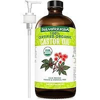 RejuveNaturals Castor Oil (16oz Glass Bottle) USDA Certified Organic, 100% Pure, Cold Pressed, Hexane Free. Boost Hair Growth