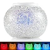 Solar powered Color-changing Mosaic Table Lamp, Waterproof Crystal Glass Globe Ball Solar Night Light for Garden, Patio, Party, Yard, Outdoor / Indoor Decorations ( Silver)