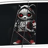 1 Pair Halloween Cars Body Horror Sticker, Horror Car Center Pillar Decals,Scary Skull Panda Killer Face Peeking Door Window B-Pillar Decoration 11in*18.89in (Panda Killer)