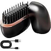 Mini Hair Straightener, Rechargeable Hair Straightener Brush Portable, Fast Heating Hot Comb 3-Speed Temperature Control with Anti Scald Shell for Daily Use