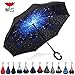 MY'S Folding Reverse Double-Layer Inverted Umbrella Cars Reversible Self-Standing & C-Shape Umbrella Waterproof UV Proof Windproof Outdoor Travel Umbrella Easter Promotion! (Bright Stars)