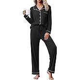 Ekouaer Pajama Sets Women Classic Long Sleeve Button Down Sleepwear Soft Pjs Lounge Sets